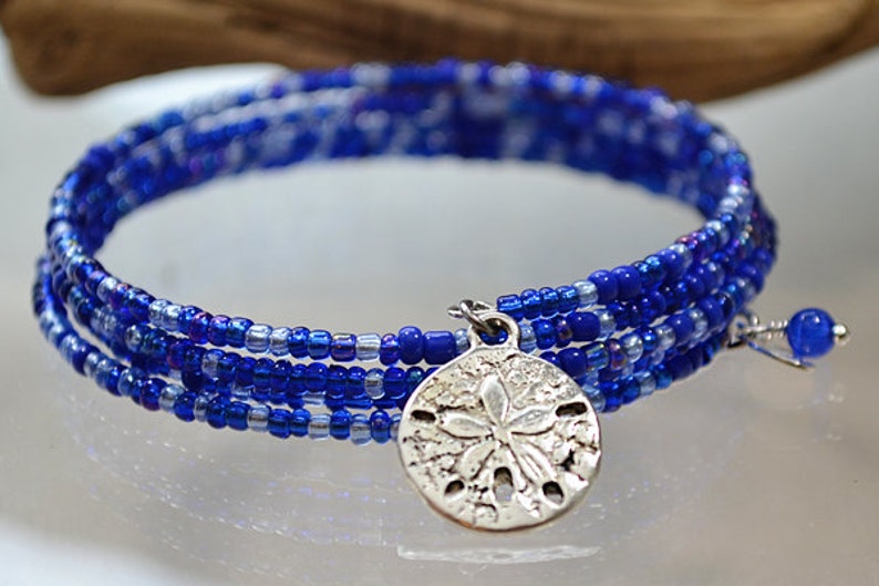 Sea Jewelry by Pink Lemon Design Ocean Jewelry Nautical Bracelet Sand Dollar Jewelry Beach Jewelry Beaded Wrap Bracelet