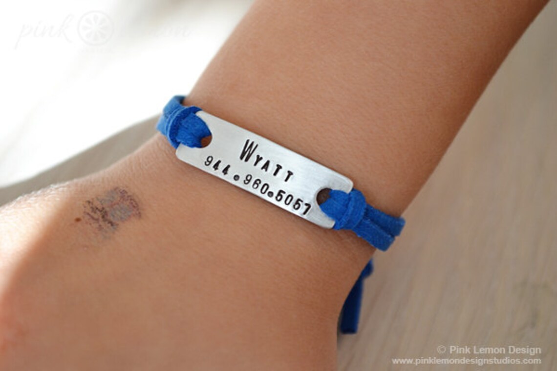 Childs ID Bracelet Boys ID Bracelet Personalized Suede Etsy