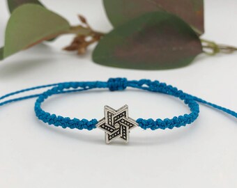 Pulsera trenzada turquesa con dije de estrella plateada, joyería bohemia ajustable