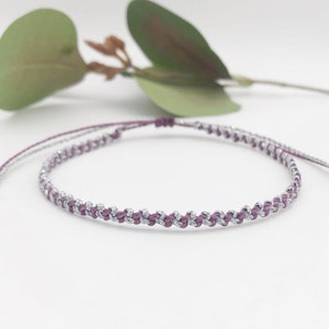 Silver & Amethyst Purple Waterproof Braided Anklet, Ankle Bracelet, Fine Cord Anklet, Surfer Jewellery, Skinny Anklet, Boho Style