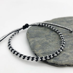 Black & Silver Braided Bracelet: Adjustable Boho Macrame Jewellery