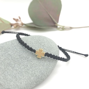 Four Leaf 18K Gold Plated Lucky Clover Bracelet: Black Braided Macrame Jewellery