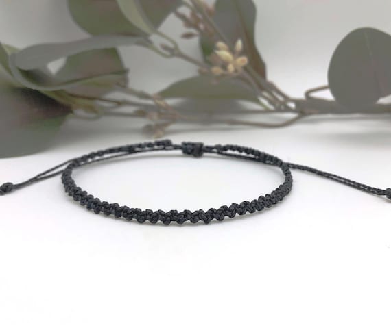 Black Braided Anklet: Waterproof Woven Cord, Surfer Jewellery