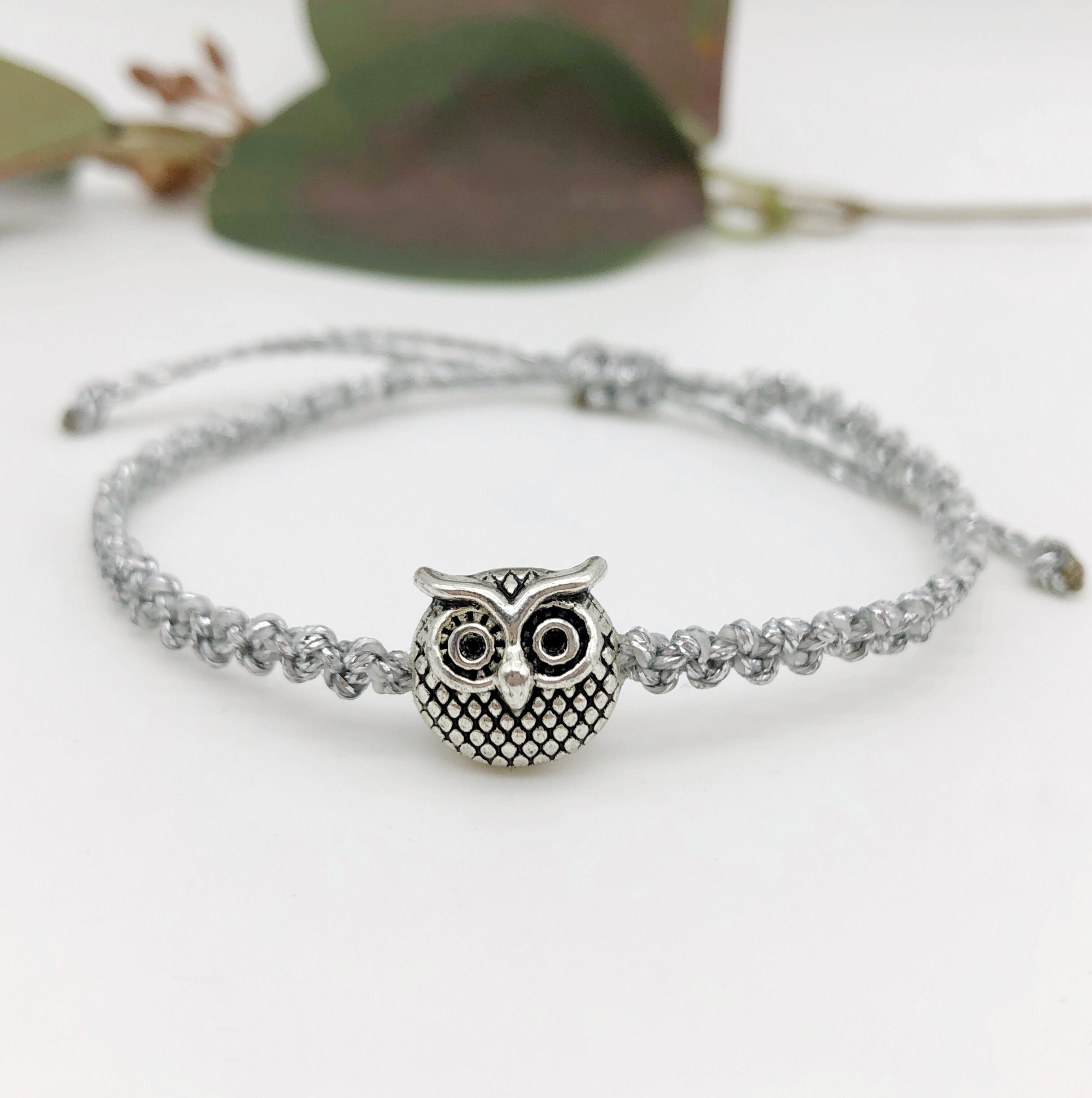 Handmade Silver Owl Bracelet: Boho Braided Jewellery