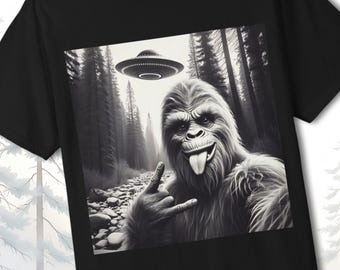 Sasquatch UFO Tee, Comfort Colors Shirt, Funny Sasquatch Shirt, Alien and Bigfoot Tee, Gift For Friends, Gift For Alien Lovers, Gift For Him