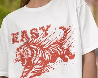 Maglietta con tigre Easy, maglietta con tigre Comfort Colors, regalo di compleanno per un amico, regalo per la mamma, regalo per la mamma di un gatto, regalo per gli amanti dei gatti, maglietta con disegno di un gatto, maglietta con tigre