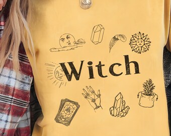 Heks doodle tshirt, sweater, comfort kleuren shirt, Witchy sfeer, Witchcore, heks sweatshirt, cadeau voor Witchy vriend, Witchy esthetic