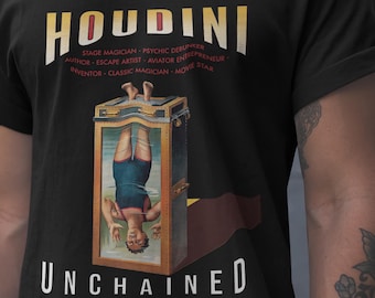 Camiseta de Houdini, Camiseta de colores cómodos, Camiseta de arte vintage, Póster vintage, Camiseta de mago, Camiseta de espectáculo de magia, Regalo de mago, Harry Houdini
