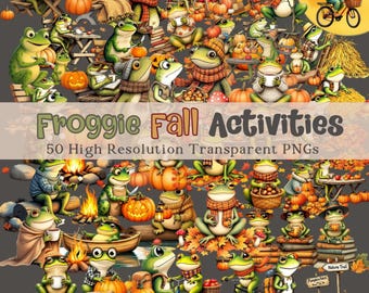 Frog Fall Activities PNG Bundle, Whimsical Fall Frog Clipart, Classroom Decor, Teacher Supplies, Gift For Teacher, Frog Lover Gift, PNG Frog