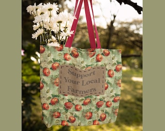 Tote Bag, Market Tote Bag, Eco Tote, Shopping Bag, Tote Bag Women, Garden Gift, Reusable Tote, Farm Decor, Cottage Core, Birthday Gift