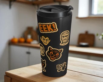 Tasse de voyage Halloween, Acier inoxydable 15 oz, Rabat, Verres Halloween, Cadeau d'Halloween, Cadeau pour enseignant, Stickers Halloween, Amateur de café