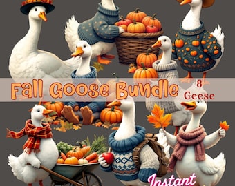 Fall Goose Digital Download, Goose Clipart, PNG Goose, Funny Goose Clipart, Clipart For Tshirts, Witch Goose, Farm Goose, Goose With Pumpkin