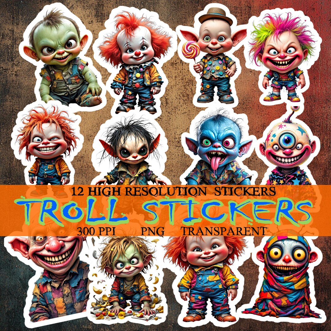 Troll Sticker Bundle, 12 PNG Stickers, Instant Download, Printable ...