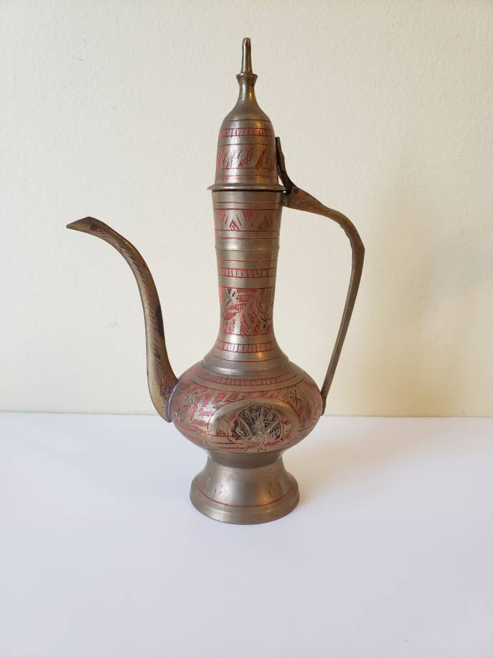 Vintage India Brass Oil Decanter//Etched Brass Hinged Lid Oil Etsy