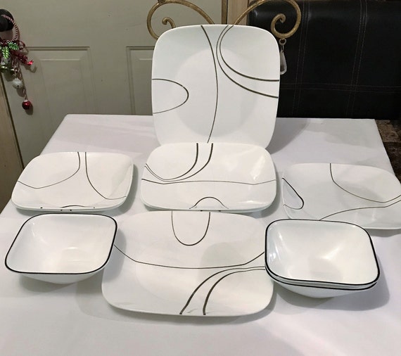 Corelle Vitrelle Simple Line 4 Dinner Plates 4 Salad Bowls Etsy UK