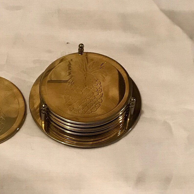 Timeless Elegance Goldplate Metal Drink Coasters Pineapple Etsy