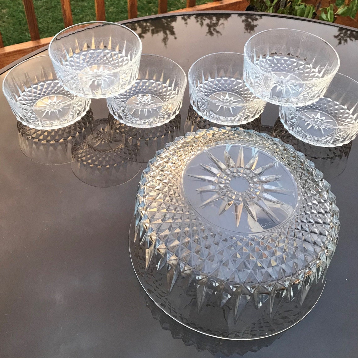Arcoroc French Glass Salad Bowl Set Clear Glass Starburst Etsy