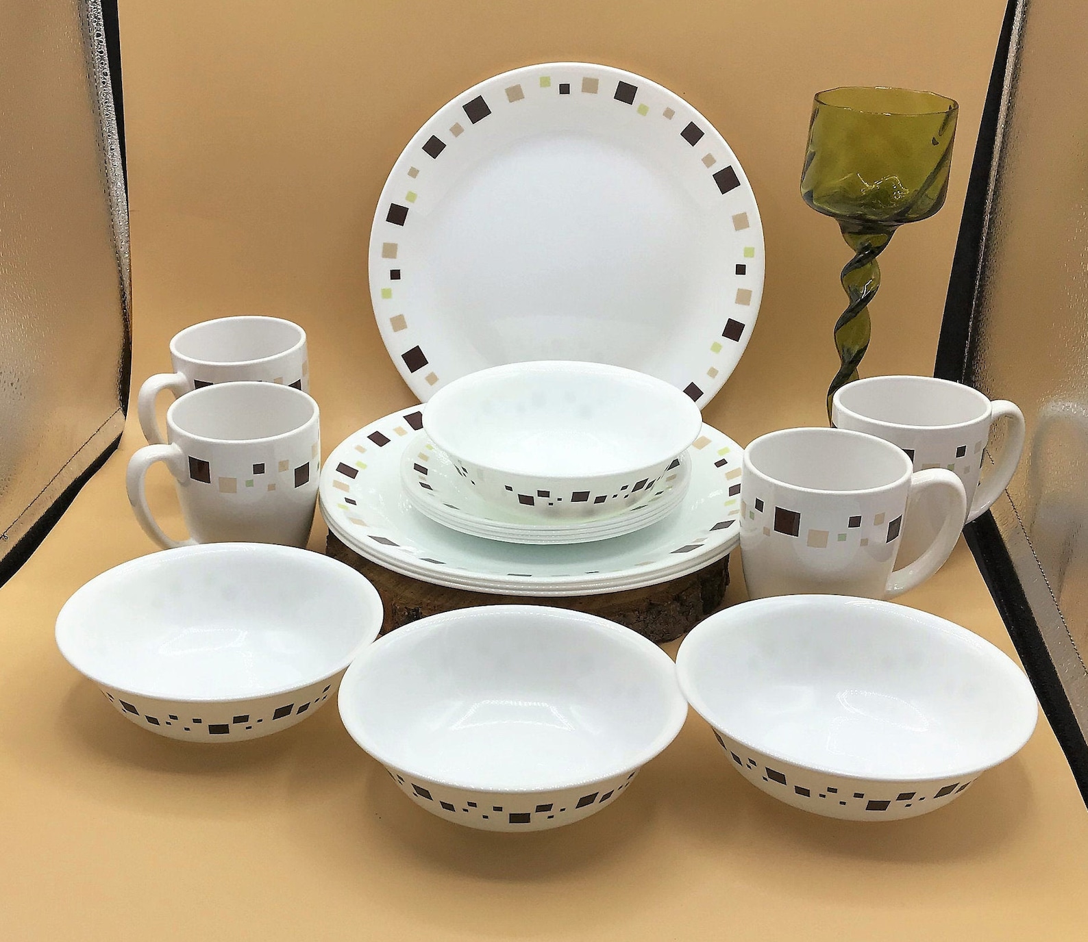 Corelle Vitrelle Geometric Brown Square 16 Piece Dinnerware Etsy