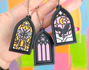 Stained Glass Clicker Fidget Keychain | Gothic Window Fidget | 3D Printed ASMR Clicker | Cute Desk Toy | Choose Your Design