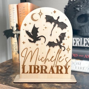 Custom Engraved Dragon Library Sign – Cozy Library & Bookish Decor, Booktok, Bookish