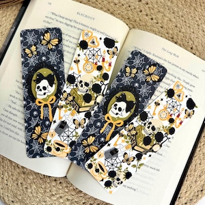 Halloween Themed Bookmarks - Dark Academia, Floral Skull, Gothic Victorian, Bookworm Gift, Gifts for Readers, Booktok, Bookish