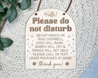 Do Not Disturb Sign - Laser Engraved Wood: Baby Sleeping, No Soliciting, Customizable
