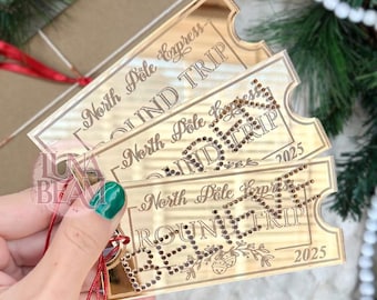 North Pole Express Ticket Ornament | Personalized Gold Mirror Acrylic | Christmas Keepsake | Holiday Tree Decoration | Stocking Tag