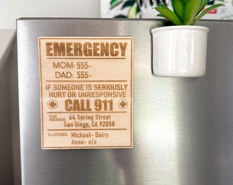 Customizable Wooden Emergency Contact Magnet: Babysitter/Caregiver