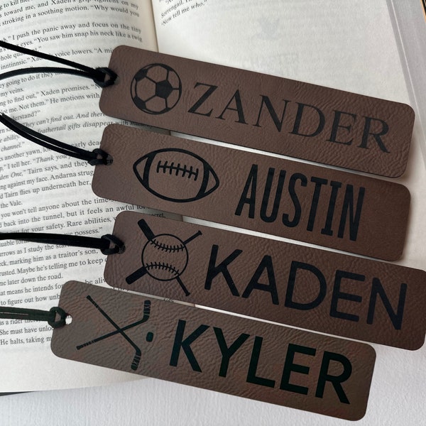 Sports Ball Bookmark, Leatherette Bookmark, Faux Leather Bookmark, Kids Bookmark, Boy Bookmark, Sports Bookmark, Baseball, Football, Soccer