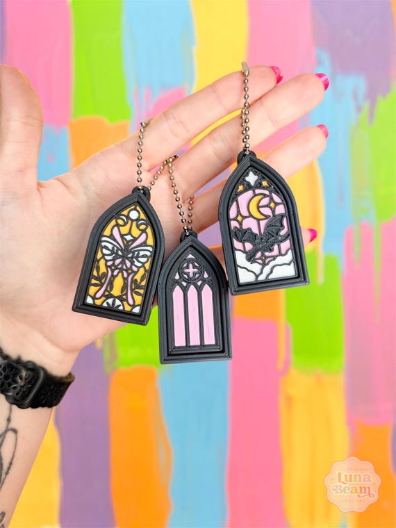 Stained Glass Clicker Fidget Keychain | Gothic Window Fidget | 3D Printed ASMR Clicker | Cute Desk Toy | Choose Your Design
