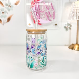 Mama Floral Glass Cup with Lid and Straw: Iced Coffee Tumbler