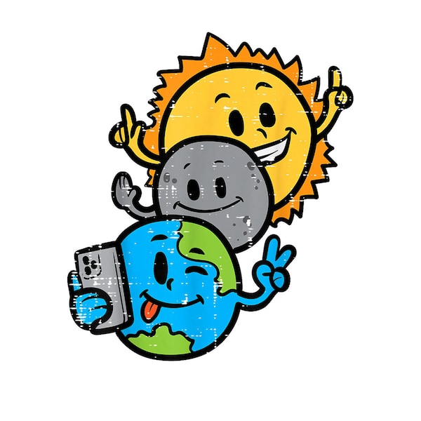 Slefie Earth Moon Sun Funny Total Solar Eclipse 2024 Kids PNG