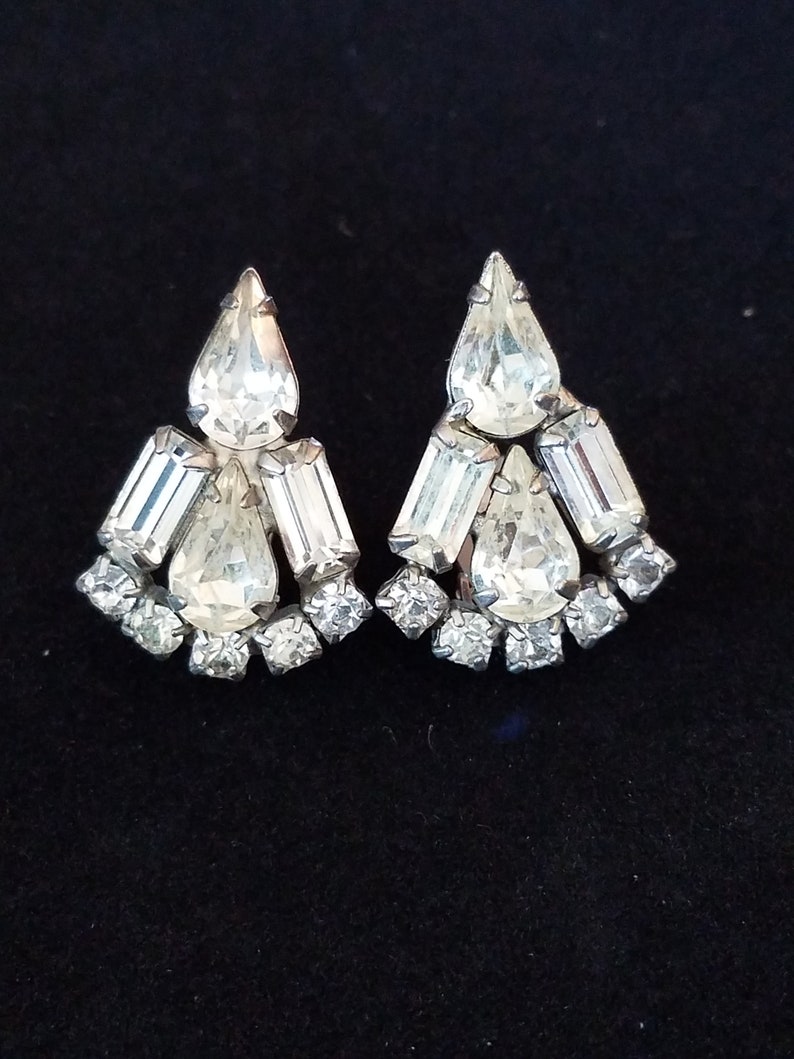 Weiss Clear Rhinestone Clip on Earrings Teardrop Vintage Etsy