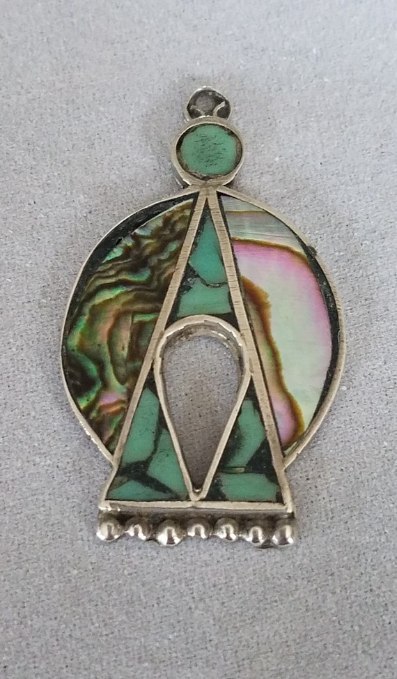 Inlaid Abalone and Sterling Silver Pendant - Mexic