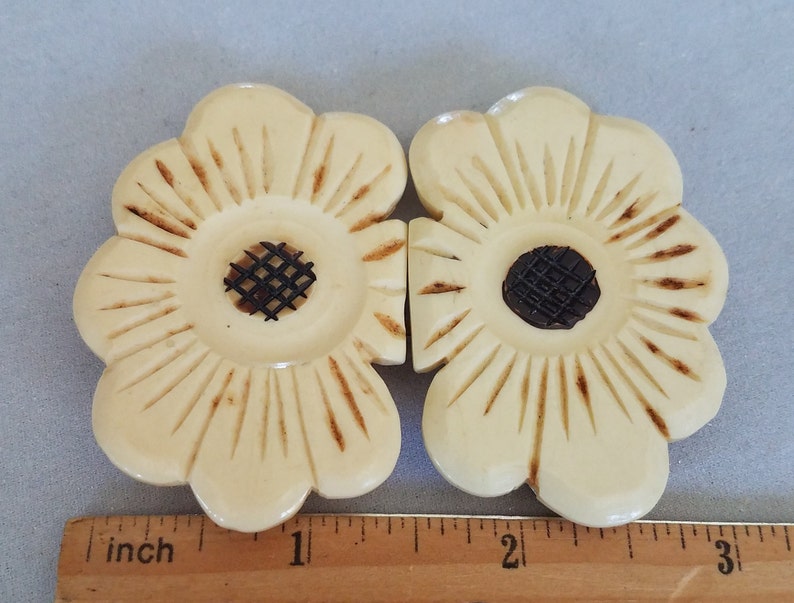 Vintage Belt Buckle Carved Flower Two Piece Bakelite Celluloid