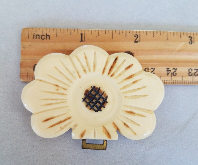 Vintage Belt Buckle Carved Flower Two Piece Bakelite Celluloid
