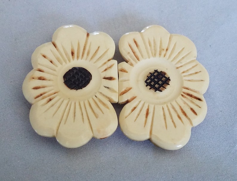 Vintage Belt Buckle Carved Flower Two Piece Bakelite Celluloid