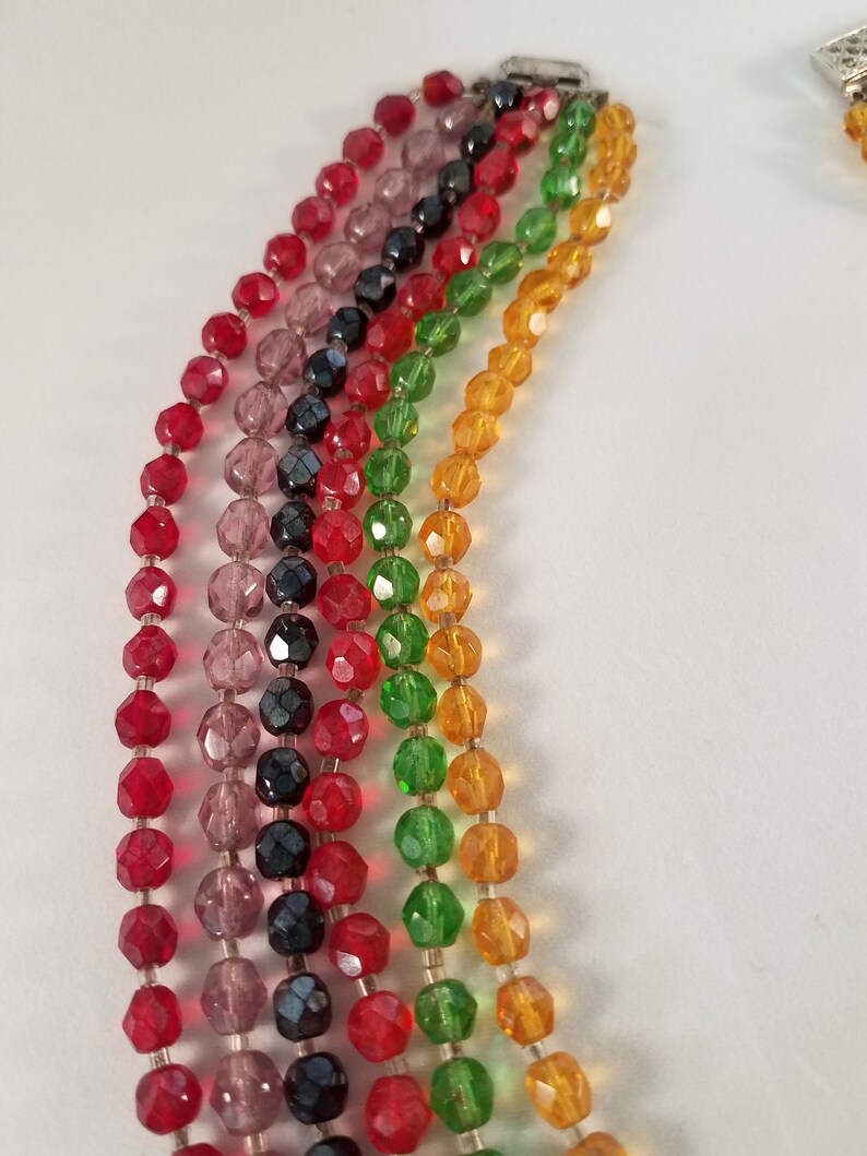 Faceted Glass Bead Multi Strand Necklace Rainbow Colors Etsy