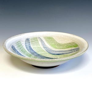 Ceramic serving bowl, handmade pottery bowl, white blue green bowl