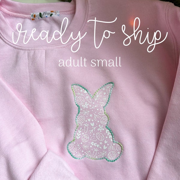 READY TO SHIP pink small bunny sweatshirt x hand embroidered x custom