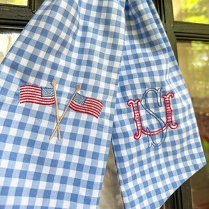 patriotic monogrammed wreath sash x custom embroidered x hand tailored x door decor