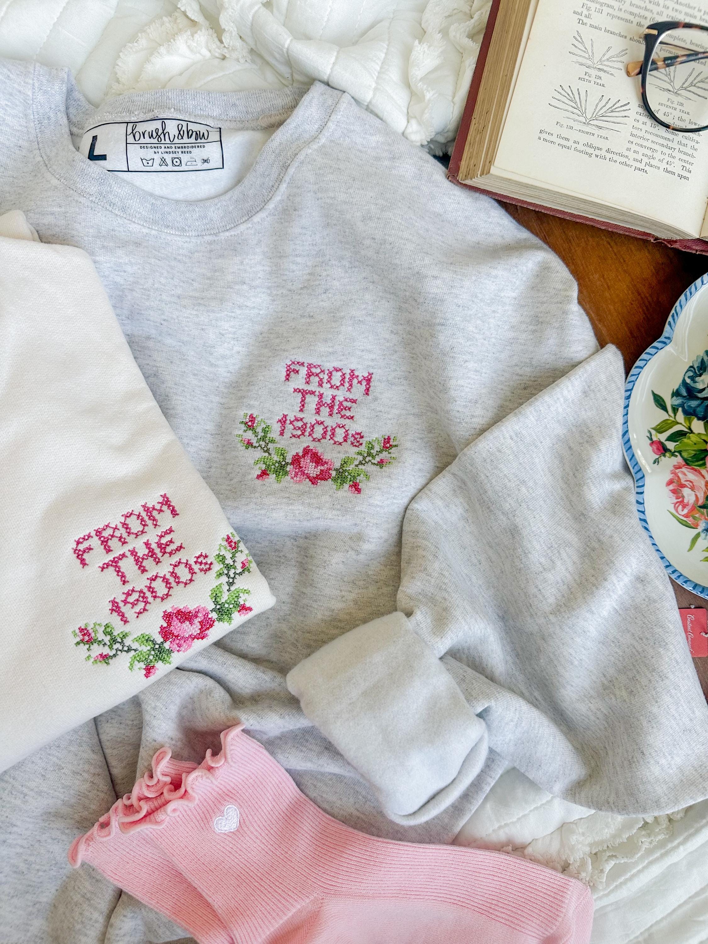 【Mahvilutt vintage】embroid erysweat pink From the 1900s Vintage Cross Stitch Inspired Embroidered Floral