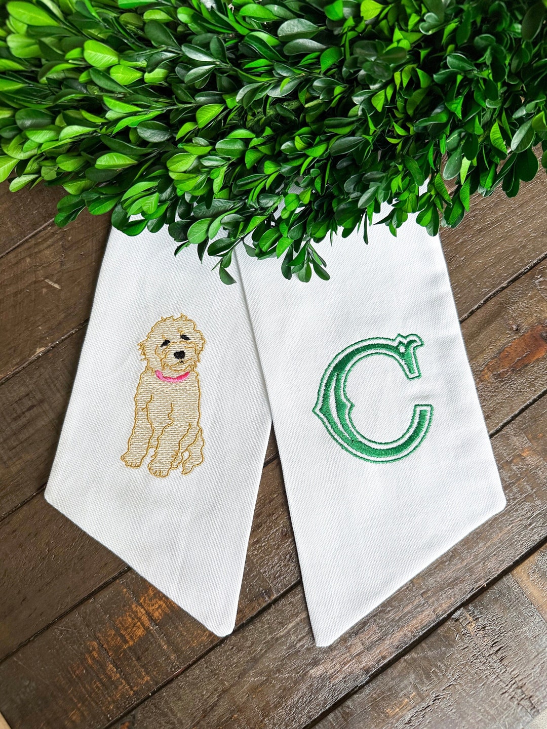 goldendoodle wreath sash x custom embroidered x hand tailored x door decor