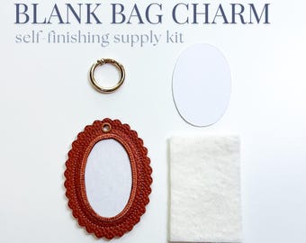 blank self finishing needlepoint bag charm frame kit | scallop edge bag charm | complete self-finishing supplies