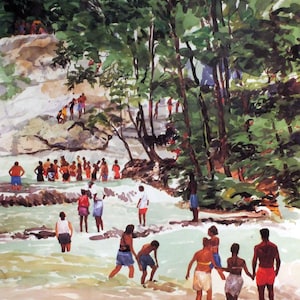 Vacation Escape Print Jamaica, &quot;The Falls, by Ray Horner Jr., Unframed &quot;19.5x15.5&quot; from Watercolor Painting