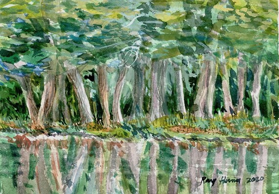 Whiting New Jersey Reflections  Watercolor Painting  5"x7" unframed by Ray Horner Jr.