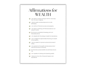 Printable Wealth Affirmation Cards – Set of 12 Prosperity & Abundance 4x5 Cards – Positive Wealth Affirmations