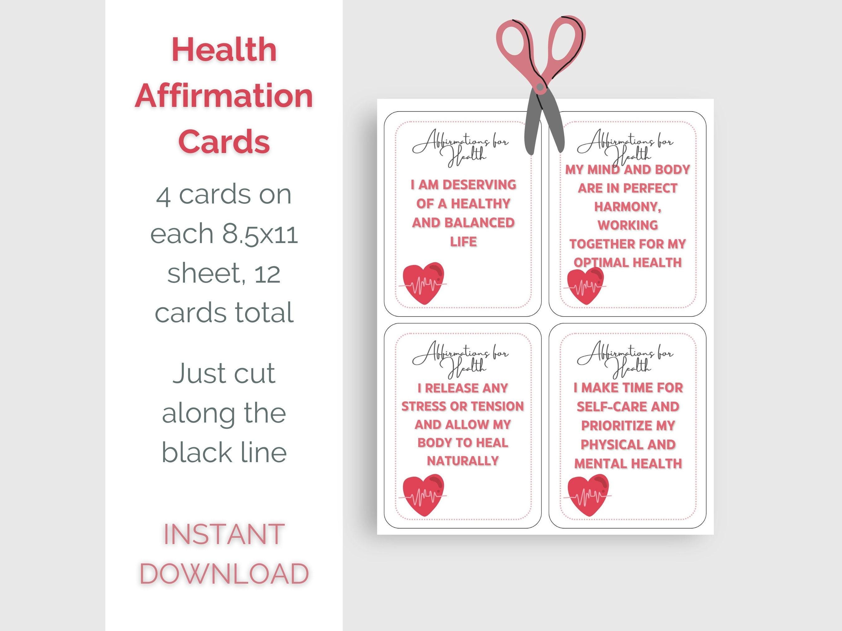 Printable Health Affirmation Cards – Set of 12 Wellness & Vitality 4x5 ...