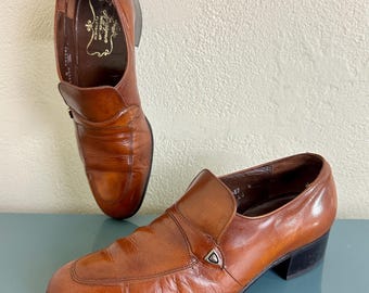 Vintage 1970's Florsheim Designer Collection Chestnut Leather Loafers DISCO USA 8 D