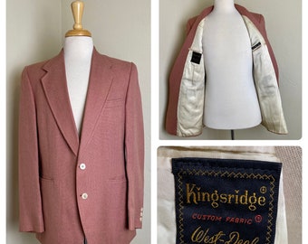 Vintage Kingsridge Salmon Pink Silk 2 Pearl Button Sport Coat Vented Blazer 41R